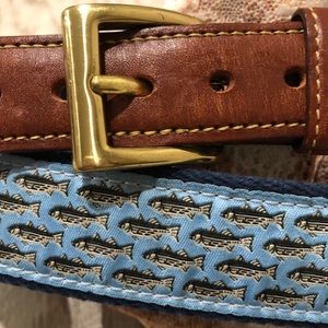Nautical “Striped Bass” Web & Leather Belt, GUC